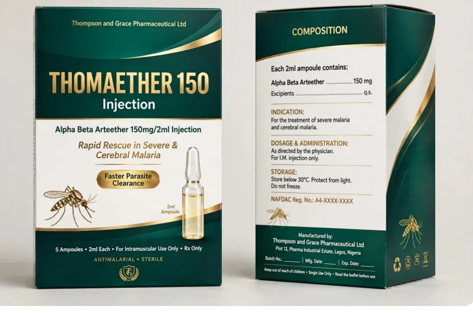 Thomaether 150 injection carton, front and back